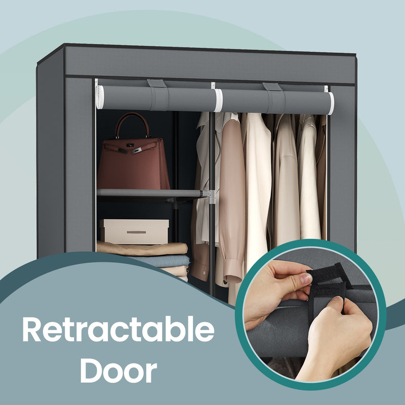 Portable Fabric Wardrobe Closet with Hanging Rail and Shelves for Bedroom Storage by Songmics