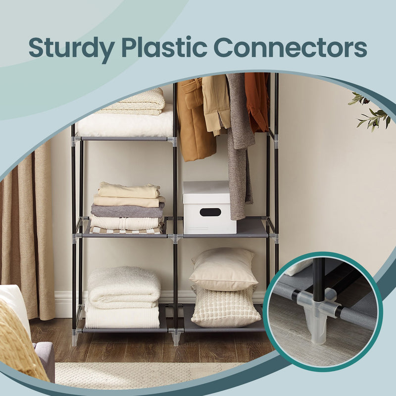 Portable Fabric Wardrobe Closet with Hanging Rail and Shelves for Bedroom Storage by Songmics