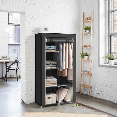 Portable Fabric Wardrobe with Hanging Rail and Storage Shelves for Bedroom by Songmics