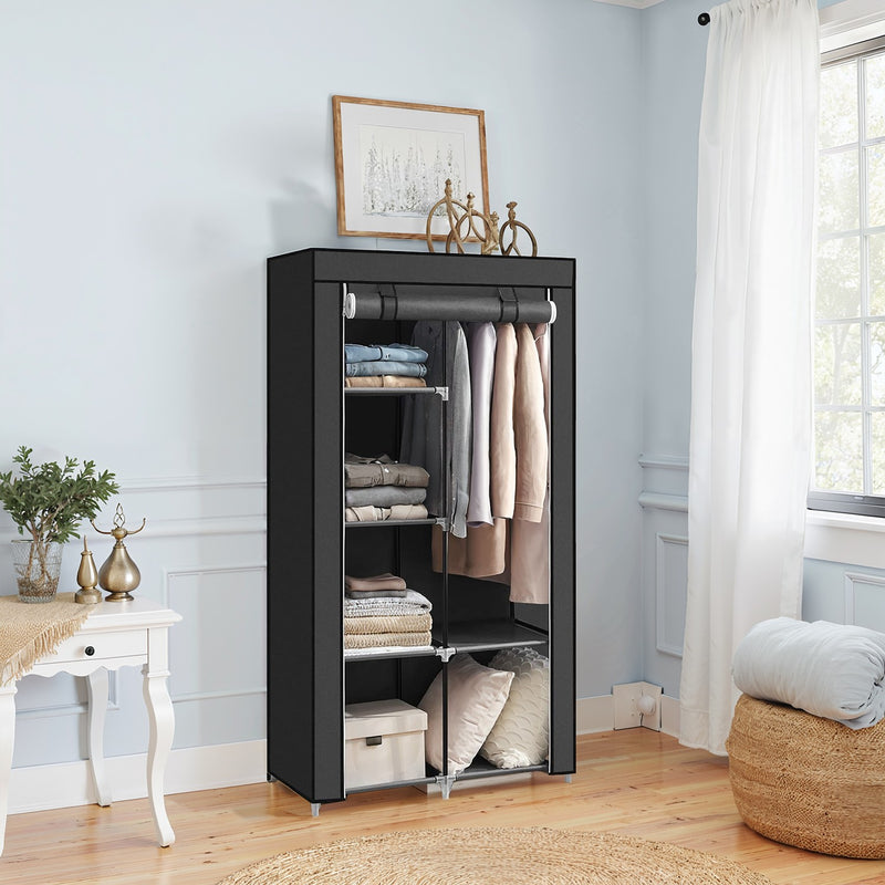 Portable Fabric Wardrobe with Hanging Rail and Storage Shelves for Bedroom by Songmics