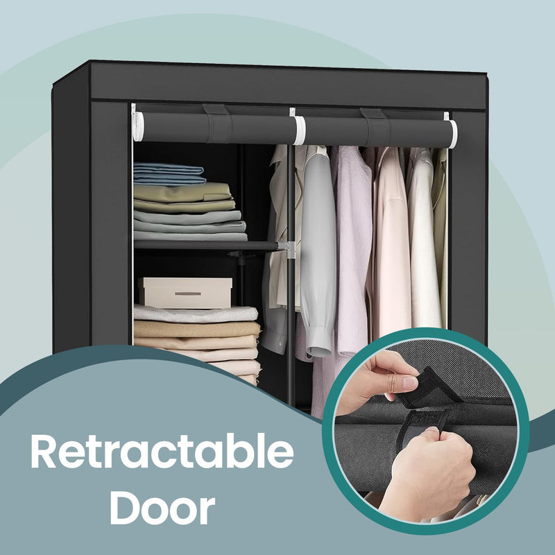 Portable Fabric Wardrobe with Hanging Rail and Storage Shelves for Bedroom by Songmics