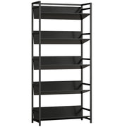 5 Tier Bookcase and Room Divider with Anti Fall Shelves for Organised Storage Black AOSOM
