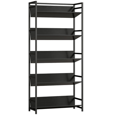 5 Tier Bookcase and Room Divider with Anti Fall Shelves for Organised Storage Black AOSOM