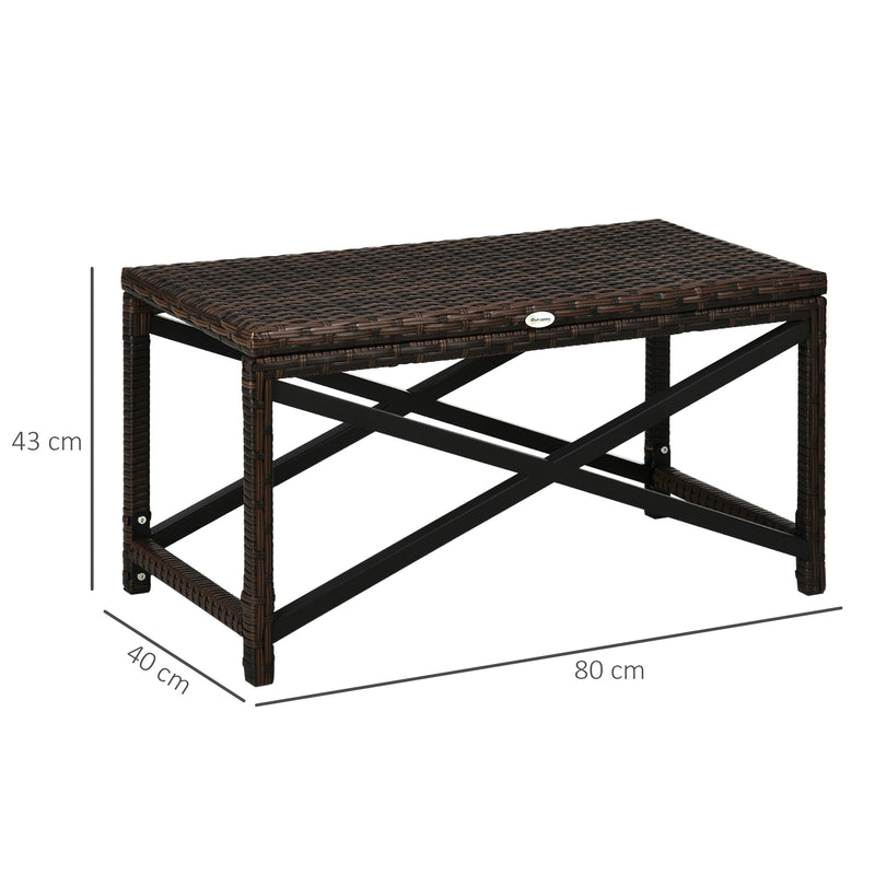 Rattan Garden Side Table with X Frame for Outdoor Coffee or Drinks Mixed Brown