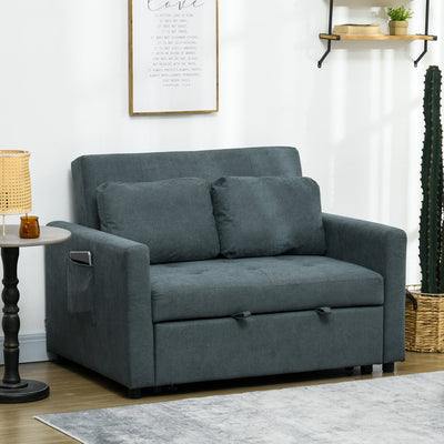 Convertible Loveseat Sofa Bed with Cushions and Side Pockets for Lounge Use, Charcoal Grey