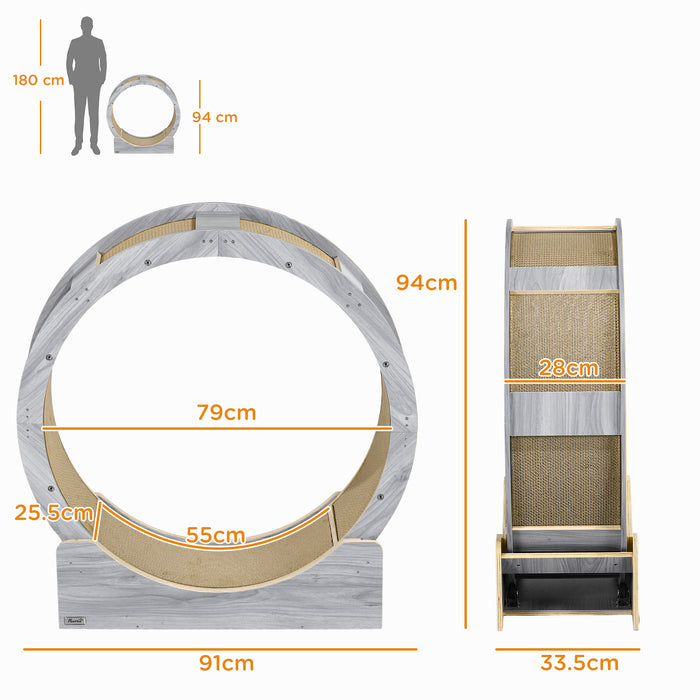 Grey Cat Exercise Wheel with Brake and Scratching Pads by PawHut