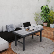 Grey Metal Rectangular Garden Coffee Table with Woodgrain SPC Tabletop for Outdoor Use by Outsunny