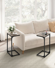 Set of 2 C Shaped Side Tables in Heather Greige and Black for Sofa or Bedside Use by Vasagle