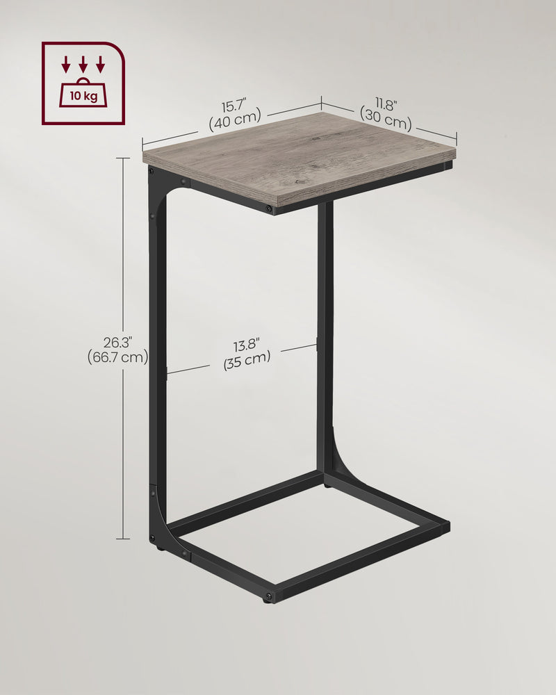 Set of 2 C Shaped Side Tables in Heather Greige and Black for Sofa or Bedside Use by Vasagle