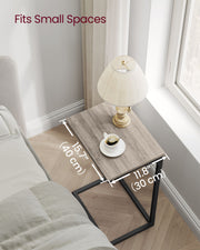 Set of 2 C Shaped Side Tables in Heather Greige and Black for Sofa or Bedside Use by Vasagle