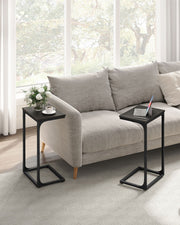 Set of 2 C Shaped Side Tables 66 cm High in Grey Oak and Black for Sofa or Bed by Vasagle