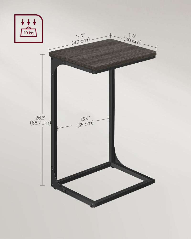 Set of 2 C Shaped Side Tables 66 cm High in Grey Oak and Black for Sofa or Bed by Vasagle