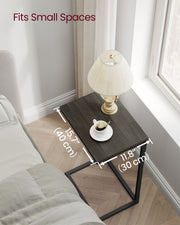 Set of 2 C Shaped Side Tables 66 cm High in Grey Oak and Black for Sofa or Bed by Vasagle