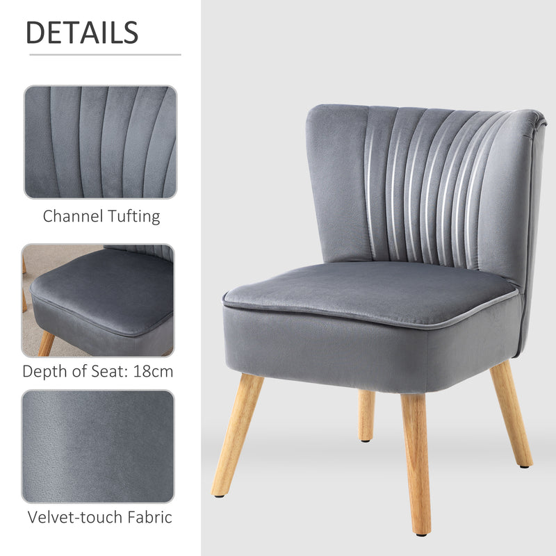 Modern Fabric Accent Chair With Thick Padding And Wooden Legs For Living Room, Grey