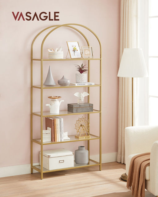 Gold Ladder Shelving Unit with 4 Tier Open Storage for Living Room or Office by Vasagle