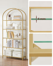 Gold Ladder Shelving Unit with 4 Tier Open Storage for Living Room or Office by Vasagle