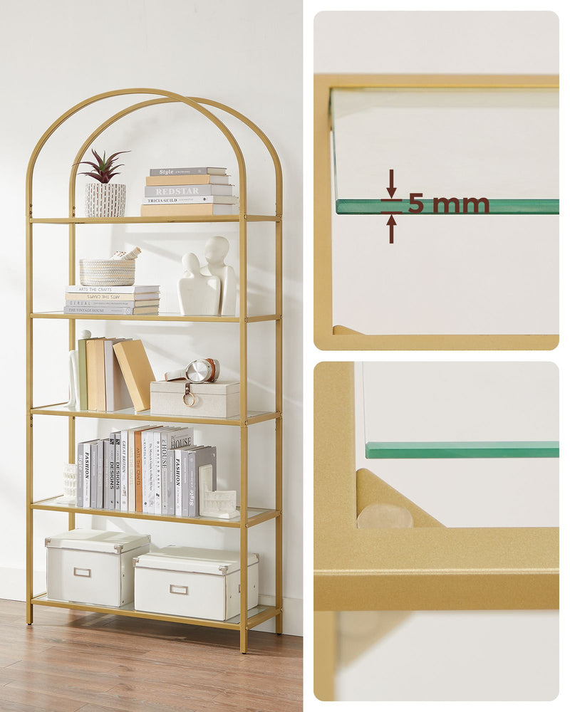 Gold Ladder Shelving Unit with 4 Tier Open Storage for Living Room or Office by Vasagle