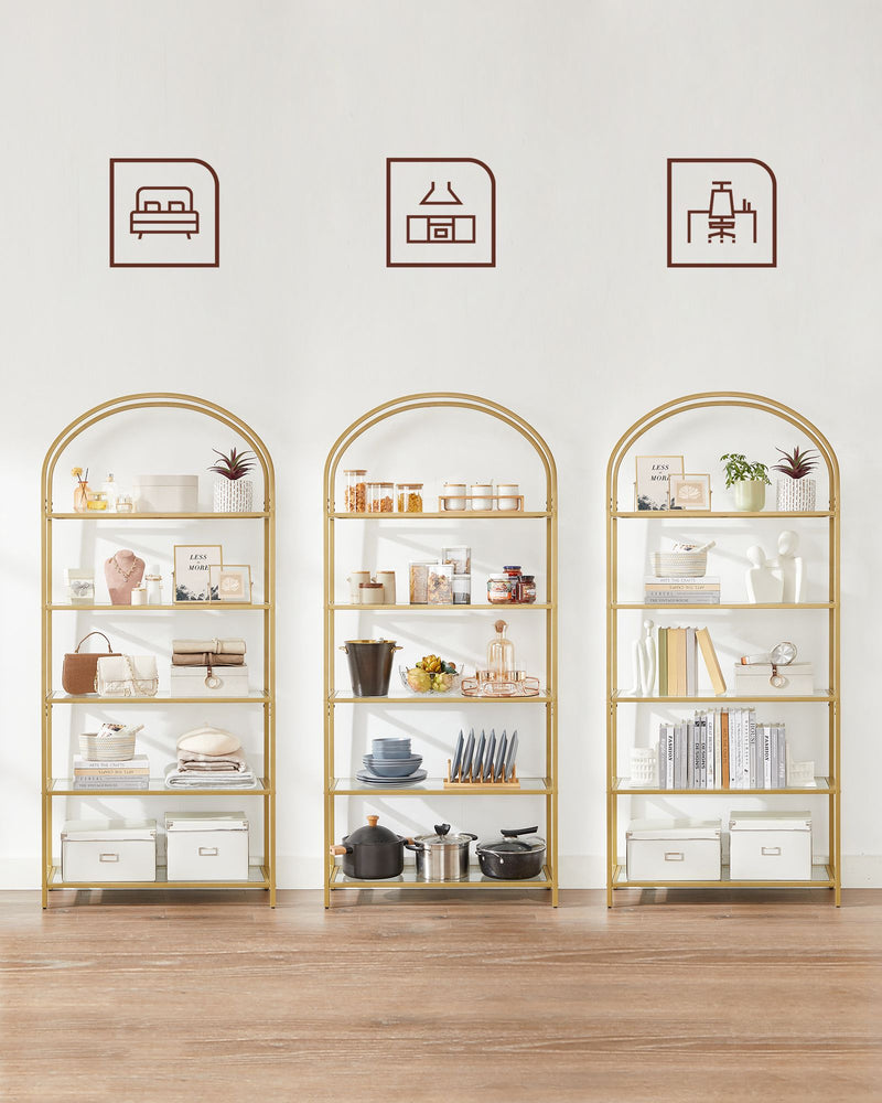 Gold Ladder Shelving Unit with 4 Tier Open Storage for Living Room or Office by Vasagle