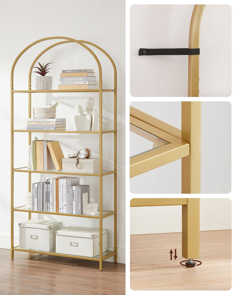 Gold Ladder Shelving Unit with 4 Tier Open Storage for Living Room or Office by Vasagle