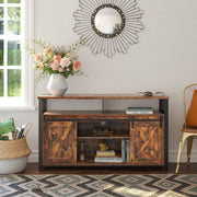 Rustic Brown and Black TV Stand with Open Storage Shelves for Living Room by Vasagle