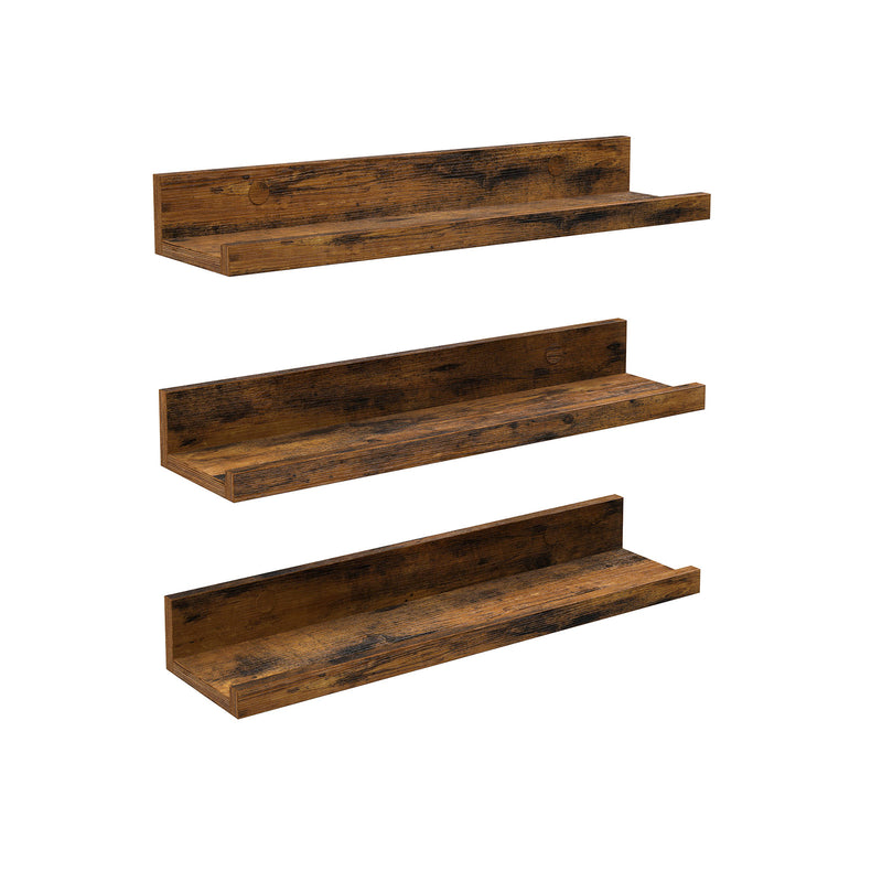 Rustic Brown Wooden Floating Shelves Set of 3 for Wall Storage and Display by Vasagle