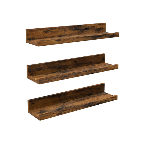 Rustic Brown Wooden Floating Shelves Set of 3 for Wall Storage and Display by Vasagle