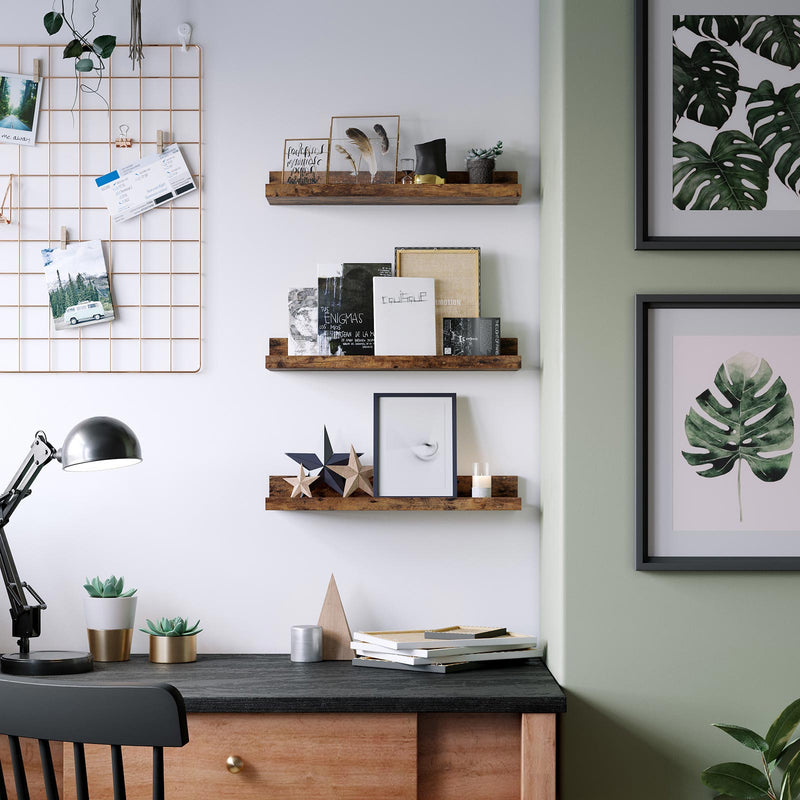 Rustic Brown Wooden Floating Shelves Set of 3 for Wall Storage and Display by Vasagle