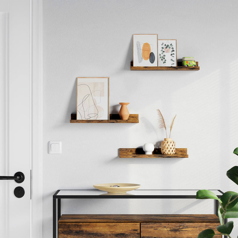 Rustic Brown Wooden Floating Shelves Set of 3 for Wall Storage and Display by Vasagle
