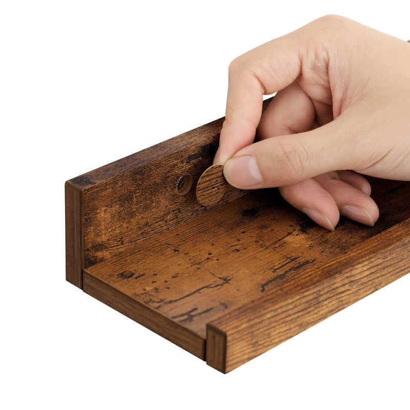 Rustic Brown Wooden Floating Shelves Set of 3 for Wall Storage and Display by Vasagle