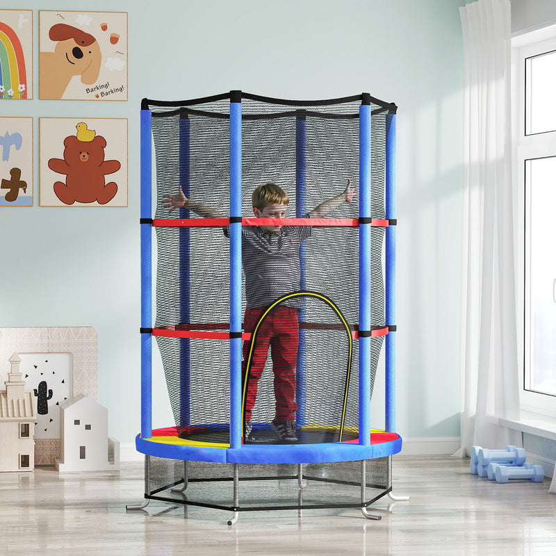 Kids Trampoline with Enclosure Net Steel Frame for Ages 3 to 6 Multicoloured by HOMCOM AOSOM