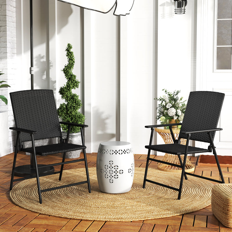 Set of Two Black Folding Rattan Chairs for Garden and Patio by Outsunny