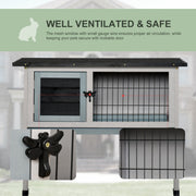 Elevated Wooden Guinea Pig Hutch with Removable Tray and Weatherproof Roof Outdoor Grey AOSOM