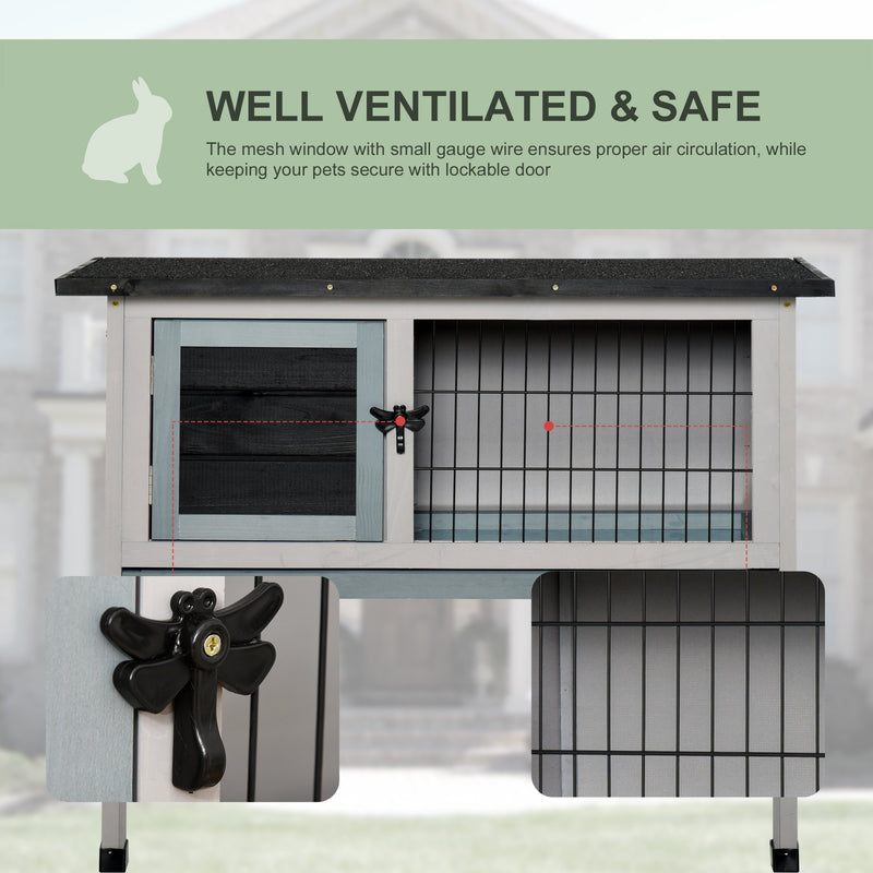 Elevated Wooden Guinea Pig Hutch with Removable Tray and Weatherproof Roof Outdoor Grey AOSOM