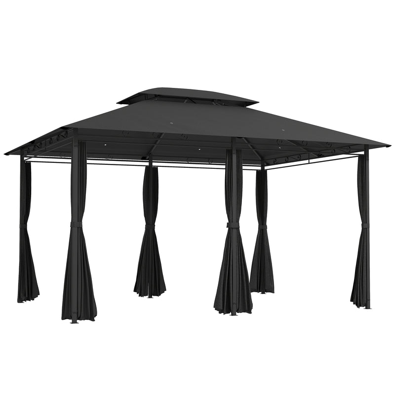 3 x 4m Steel Gazebo with Curtains Elegant Outdoor Shelter in Black by Outsunny