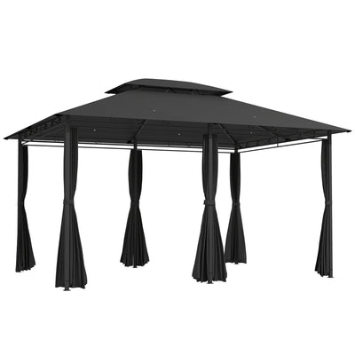 3 x 4m Steel Gazebo with Curtains Elegant Outdoor Shelter in Black by Outsunny