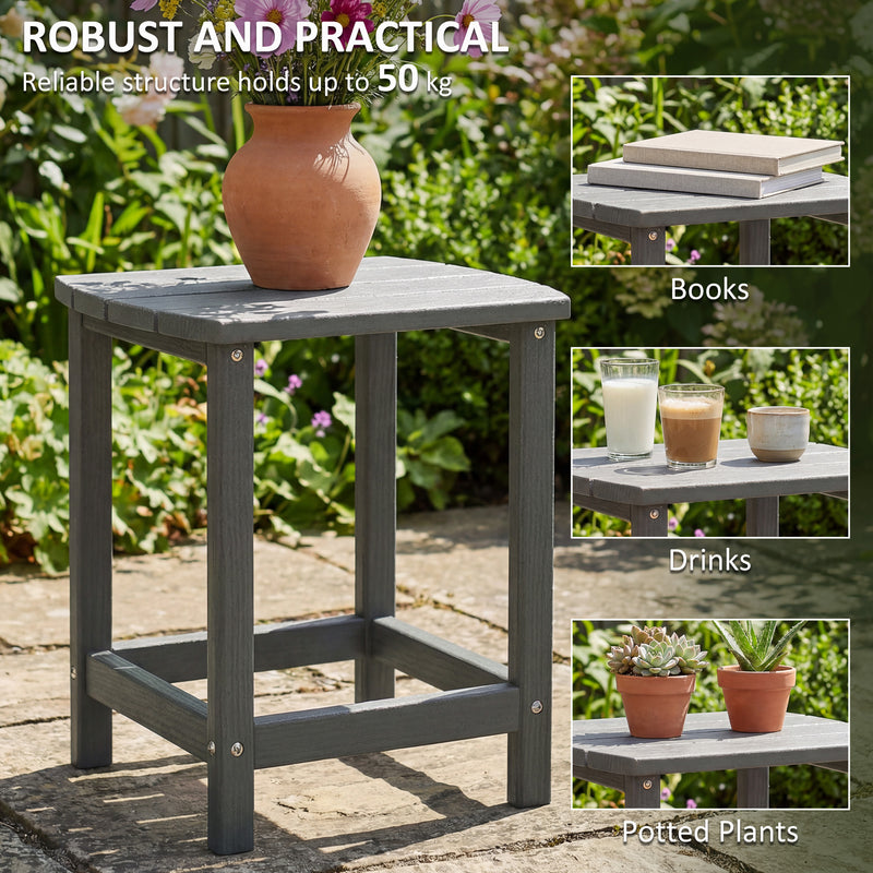 Outdoor Side Table for Garden or Patio with Easy-Clean Weatherproof Wood Effect Grey Outsunny