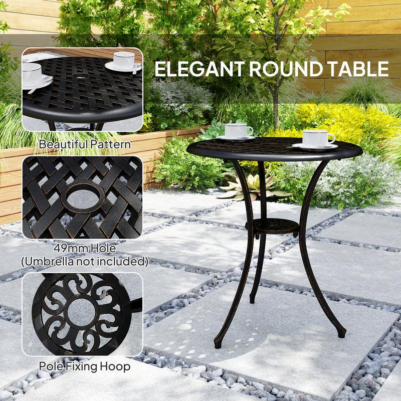 3 Piece Cast Aluminium Garden Dining Set for 2 With Parasol Hole Bronze Tone by Outsunny
