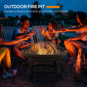 Outsunny Outdoor Fire Pit, Firepit with Mesh Lid, Poker, for Camping, Bonfire, Picnic, Black AOSOM