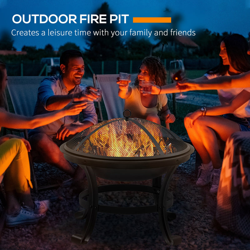 Outsunny Outdoor Fire Pit, Firepit with Mesh Lid, Poker, for Camping, Bonfire, Picnic, Black AOSOM