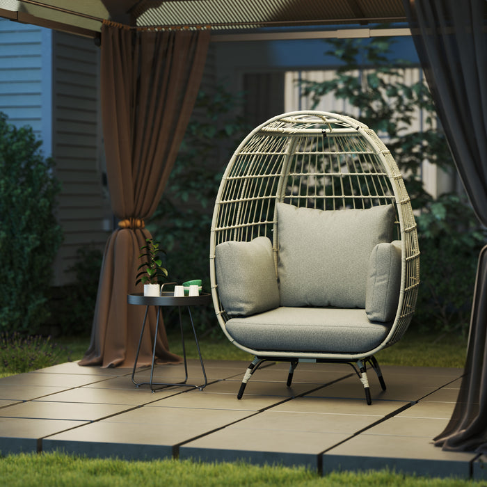 Charcoal Grey Rattan Egg Chair with Cushions and Pillows for Garden or Patio by Outsunny