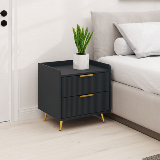 Black 2 Drawer Bedside Table with Gold Legs and Handles by HOMCOM