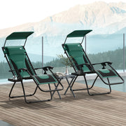 Set of 2 Green Zero Gravity Reclining Garden Chairs with Canopy and Cup Holder by Outsunny