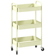 Three Tier Steel Storage Trolley With Wheels For Home Or Office Organisation Green