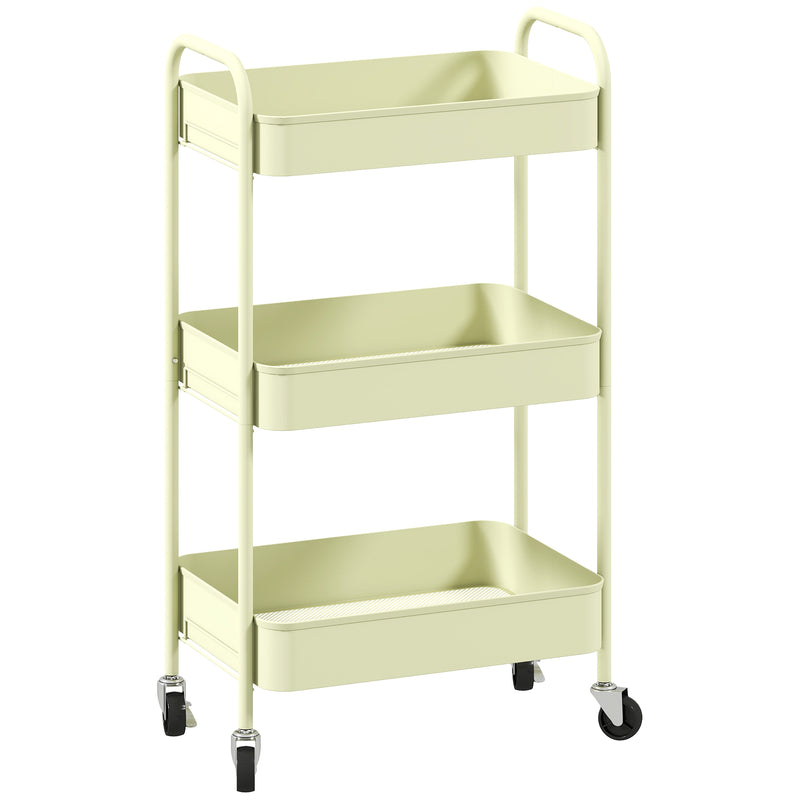 Three Tier Steel Storage Trolley With Wheels For Home Or Office Organisation Green