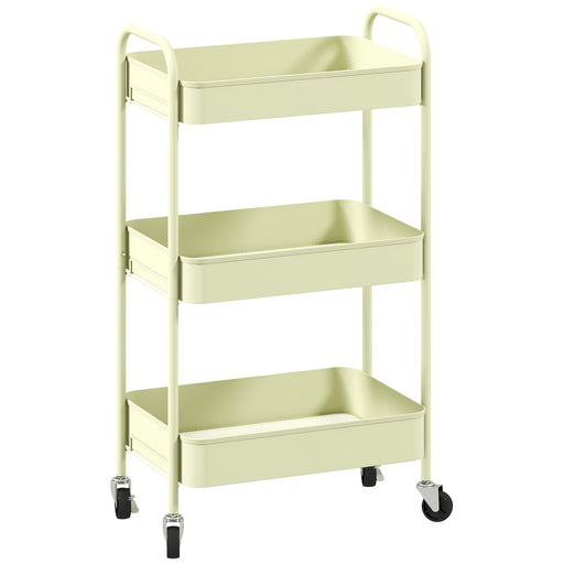 Three Tier Steel Storage Trolley With Wheels For Home Or Office Organisation Green