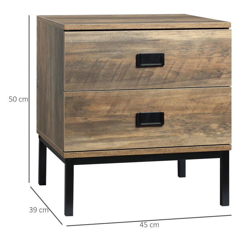 Set of 2 Retro Bedside Tables with 2 Drawers and Metal Frame for Bedroom Coffee
