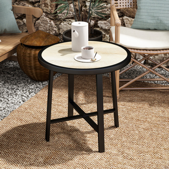 Round Small Garden Table 50.5cm Outdoor Side Table with SPC Tabletop and Metal Frame by Outsunny