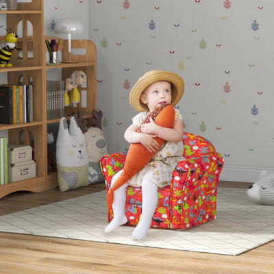 Kids Dinosaur Armchair with Wooden Frame Support Ideal for Bedroom or Playroom, Red