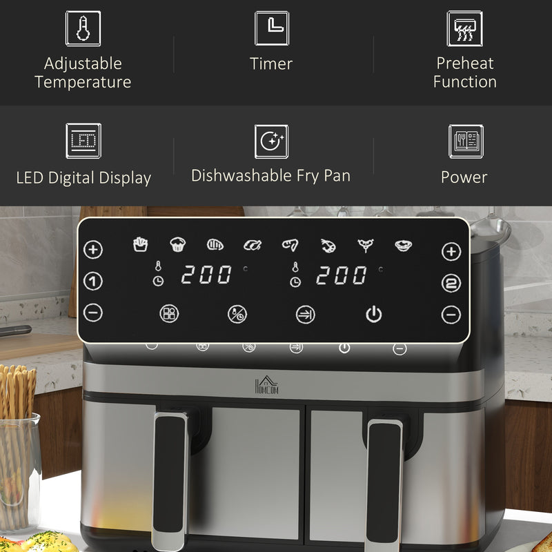 8.5L Dual Basket Air Fryer with Sync Cook and Preset Menus for Easy Meals Black