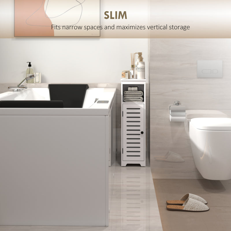 Slim Bathroom Storage Cabinet With Adjustable Shelf And Louvered Door White